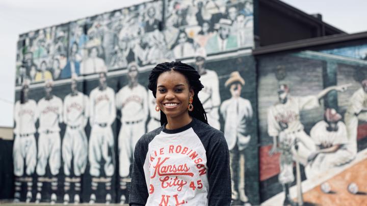 Kiona Sinks in Front of Negro Leagues Baseball Museum